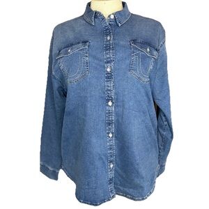 NWT True Religion Denim Crystal Embellished Button Down Shirt